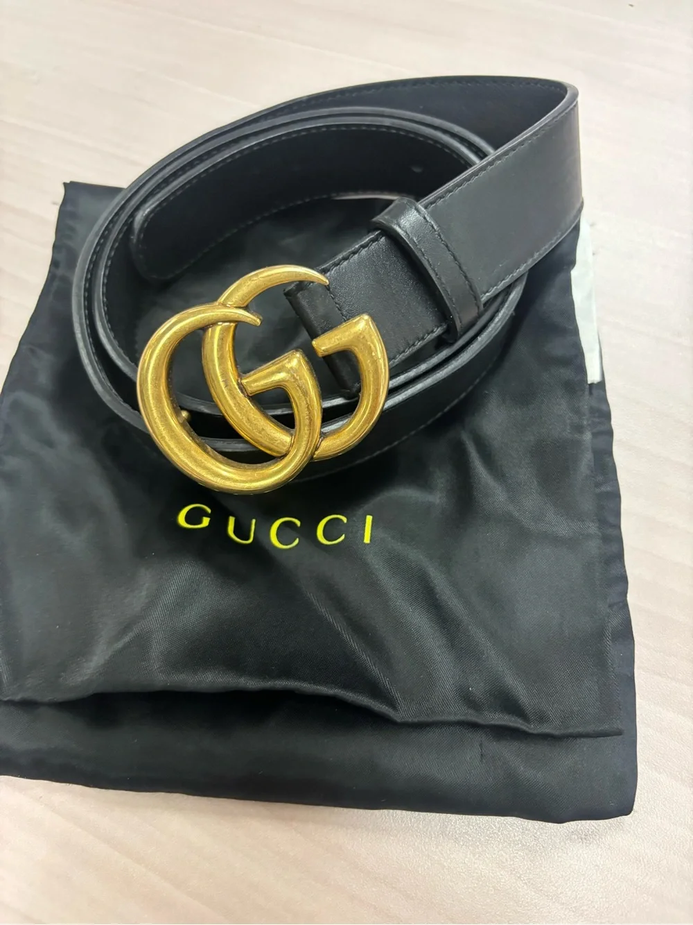 Gucci Black Leather Belt with Gold Double G Signature Buckle